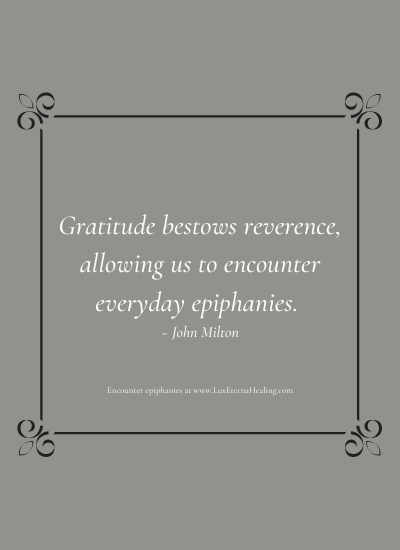 Gratitude bestows reverence, allowing us to encounter everyday epiphanies. ~ John Milton