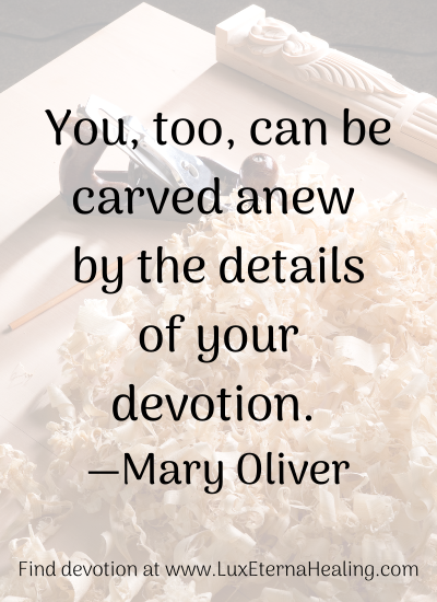 You, too, can be carved anew by the details of your devotion. —Mary Oliver Find devotion at www.LuxEternaHealing.com