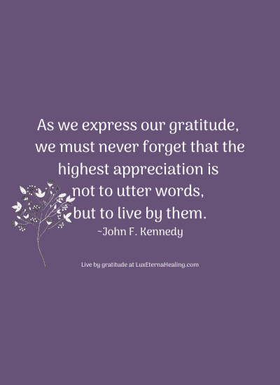 As we express our gratitude, we must never forget that the highest appreciation is not to utter words, but to live by them. ~John F. Kennedy