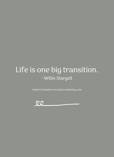 Life is one big transition. ~Willie Stargell
