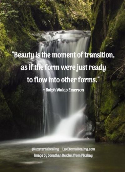 "Beauty is the moment of transition, as if the form were just ready to flow into other forms." ~ Ralph Waldo Emerson