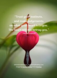 “Trust your instincts, and make judgements on what your heart tells you. The heart will not betray you.” --David Gemmell