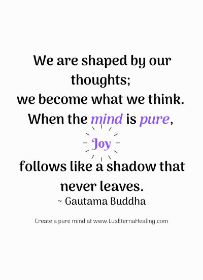 "We are shaped by our thoughts; we become what we think. When the mind is pure, joy follows like a shadow that never leaves." ~ Gautama Buddha