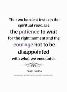 The two hardest tests on the spiritual road are the patience to wait for the right moment and the courage not to be disappointed with what we encounter. ~Paulo Coelho