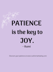 "Patience is the key to joy." ~ Rumi