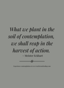 What we plant in the soil of contemplation, we shall reap in the harvest of action. ~ Meister Eckhart