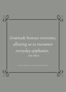 Gratitude bestows reverence, allowing us to encounter everyday epiphanies. ~ John Milton