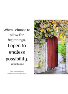 When I choose to allow for beginnings, I open to endless possibility. ~Ann Ruane