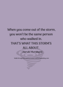 When you come out of the storm, you won’t be the same person who walked in. That’s what this storm’s all about. ~ Haruki Murakami