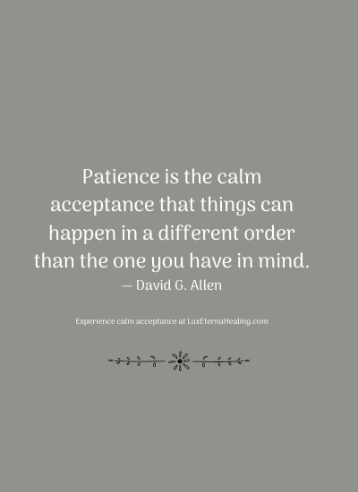 Patience is the calm acceptance that things can happen in a different order than the one you have in mind. ― David G. Allen
